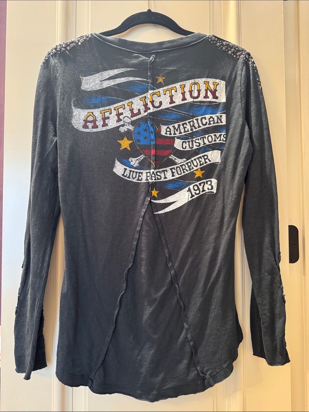 Affliction Black Graphic Long Sleeve with Studded Shoulders - Picture 4 of 4